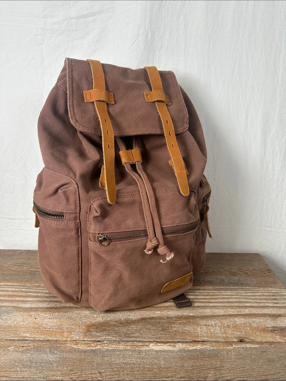Canvas Brown Backpack with Tan Accents